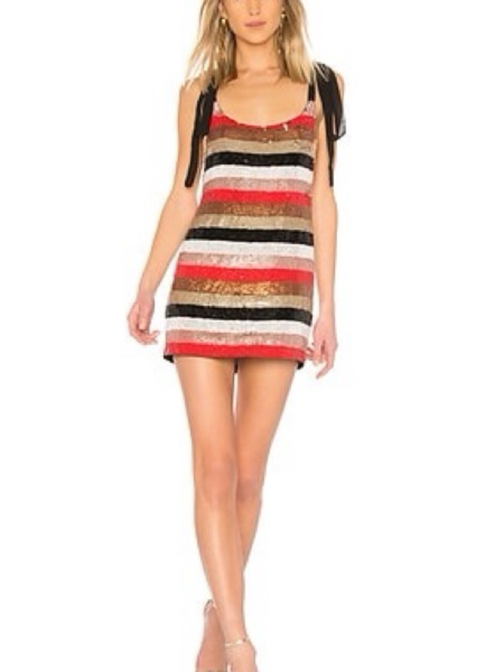 Striped Sequin Tank Dress in Red, Black & Gold - NBD revolve size M